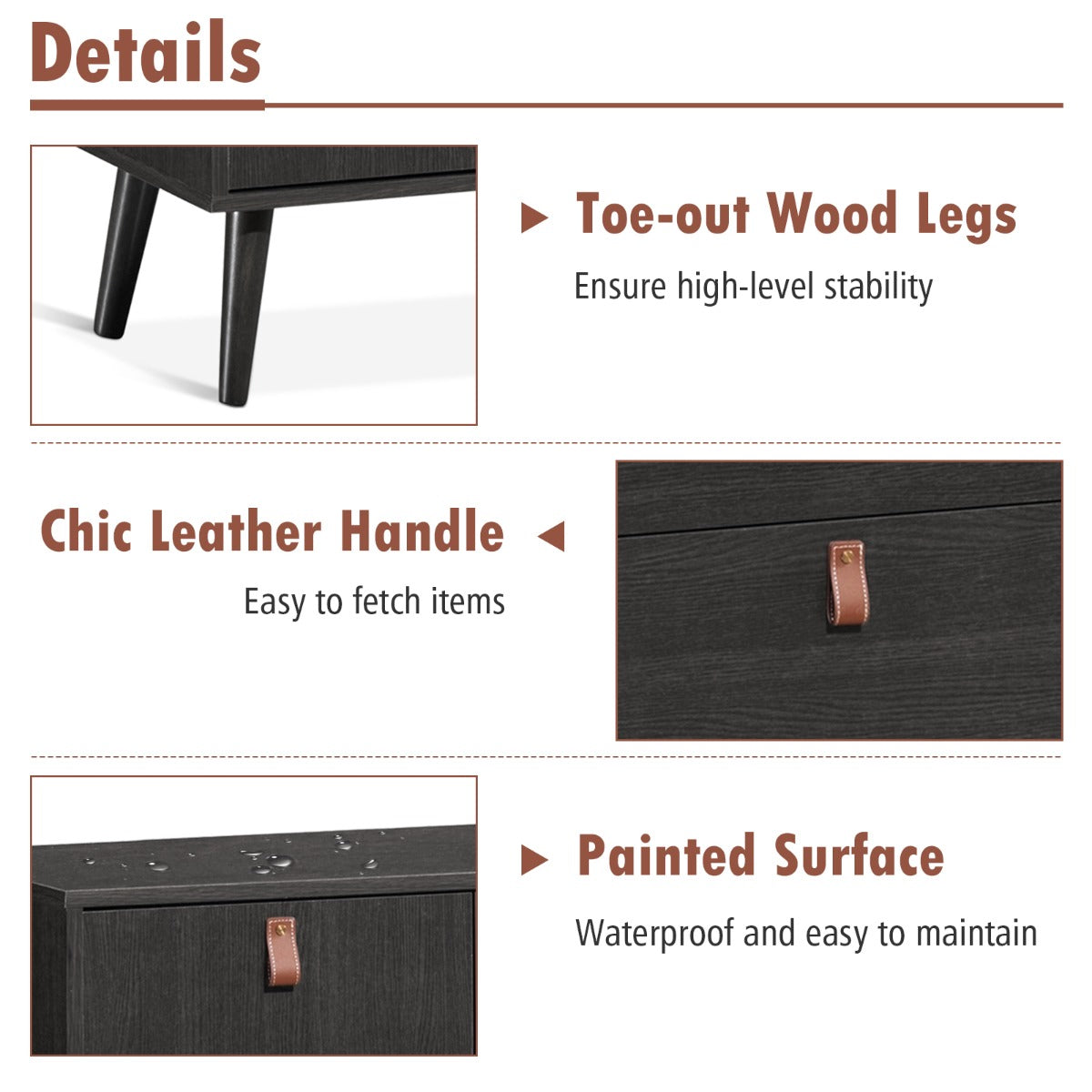 3-Drawer Chest Dresser with Anti-Toppling Device for Living Room-Coffee