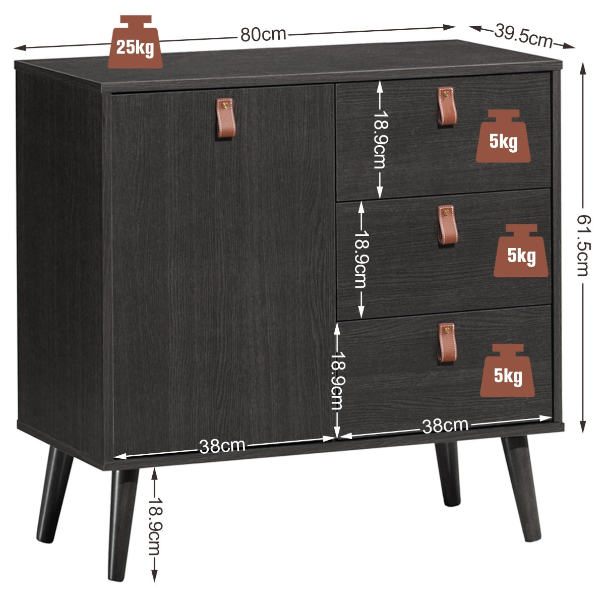 3-Drawer Chest Dresser with Anti-Toppling Device for Living Room-Coffee