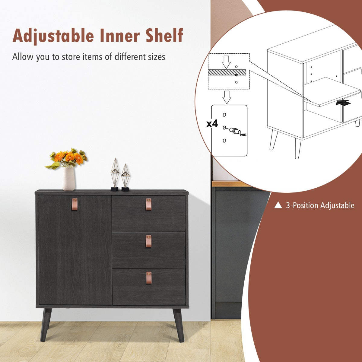 3-Drawer Chest Dresser with Anti-Toppling Device for Living Room-Coffee