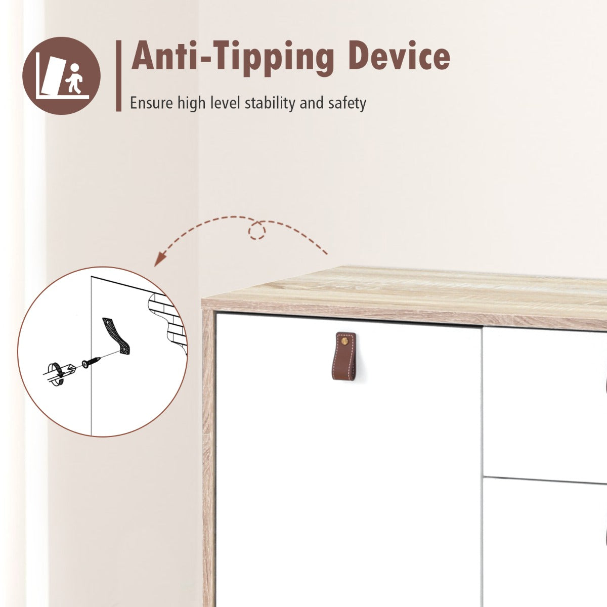 3-Drawer Chest Dresser with Anti-Toppling Device for Living Room-Natural