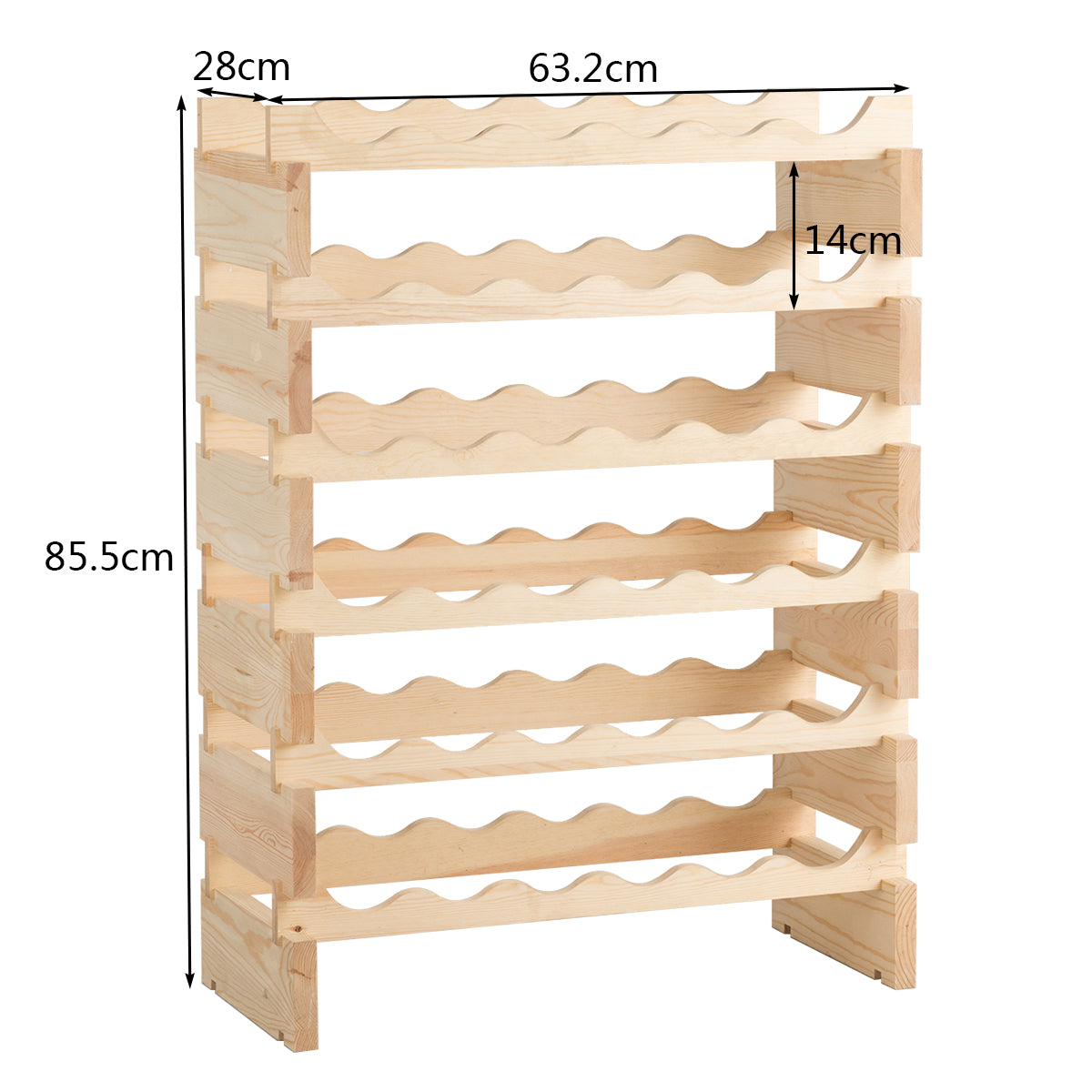 36-Bottles 6-Tier Display Stackable Wood Wine Rack for for Bar, Wine Cellar