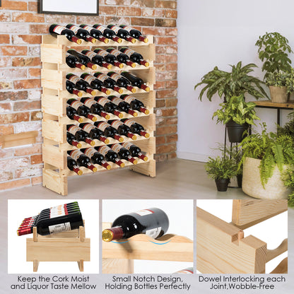 36-Bottles 6-Tier Display Stackable Wood Wine Rack for for Bar, Wine Cellar