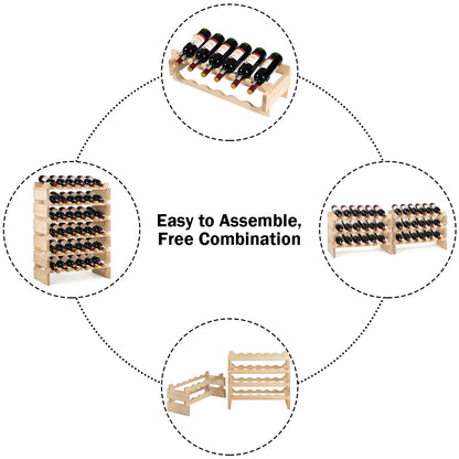36-Bottles 6-Tier Display Stackable Wood Wine Rack for for Bar, Wine Cellar