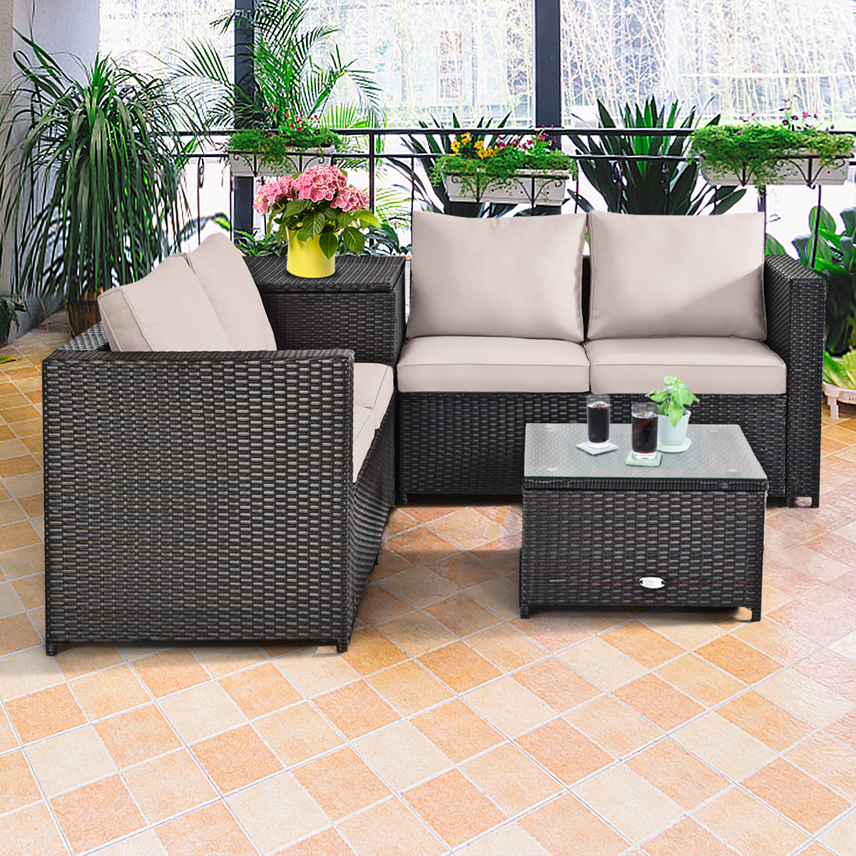 Raised sofa feet help protect the lower rattan from moisture and outdoor surfaces