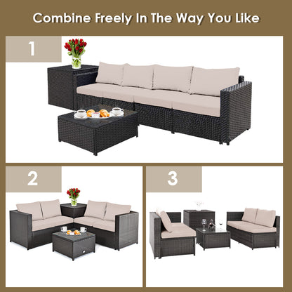 Costway 4 Pieces Outdoor Rattan Furniture Set with Cushioned Loveseat Storage Table for Patio