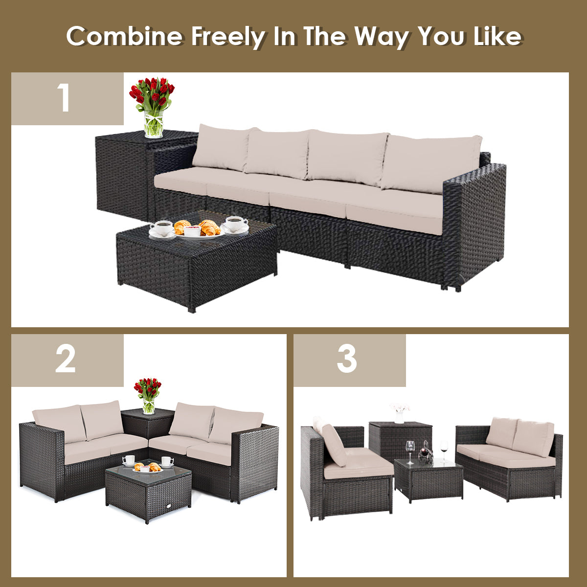 Rearrange the four pieces into individual seats or a larger sofa for flexible entertaining