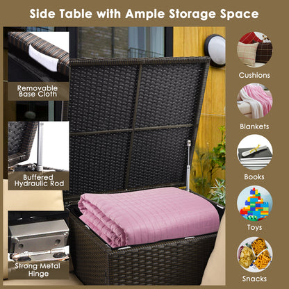 Costway 4 Pieces Outdoor Rattan Furniture Set with Cushioned Loveseat Storage Table for Patio