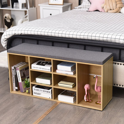 10-Cube Natural Shoe Bench with Padded Cushions and Adjustable Shelves-Natural