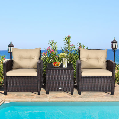 Costway 3 Pieces Wicker Sofa Set with Washable Cushion for Patio