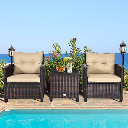 Costway 3 Pieces Wicker Sofa Set with Washable Cushion for Patio