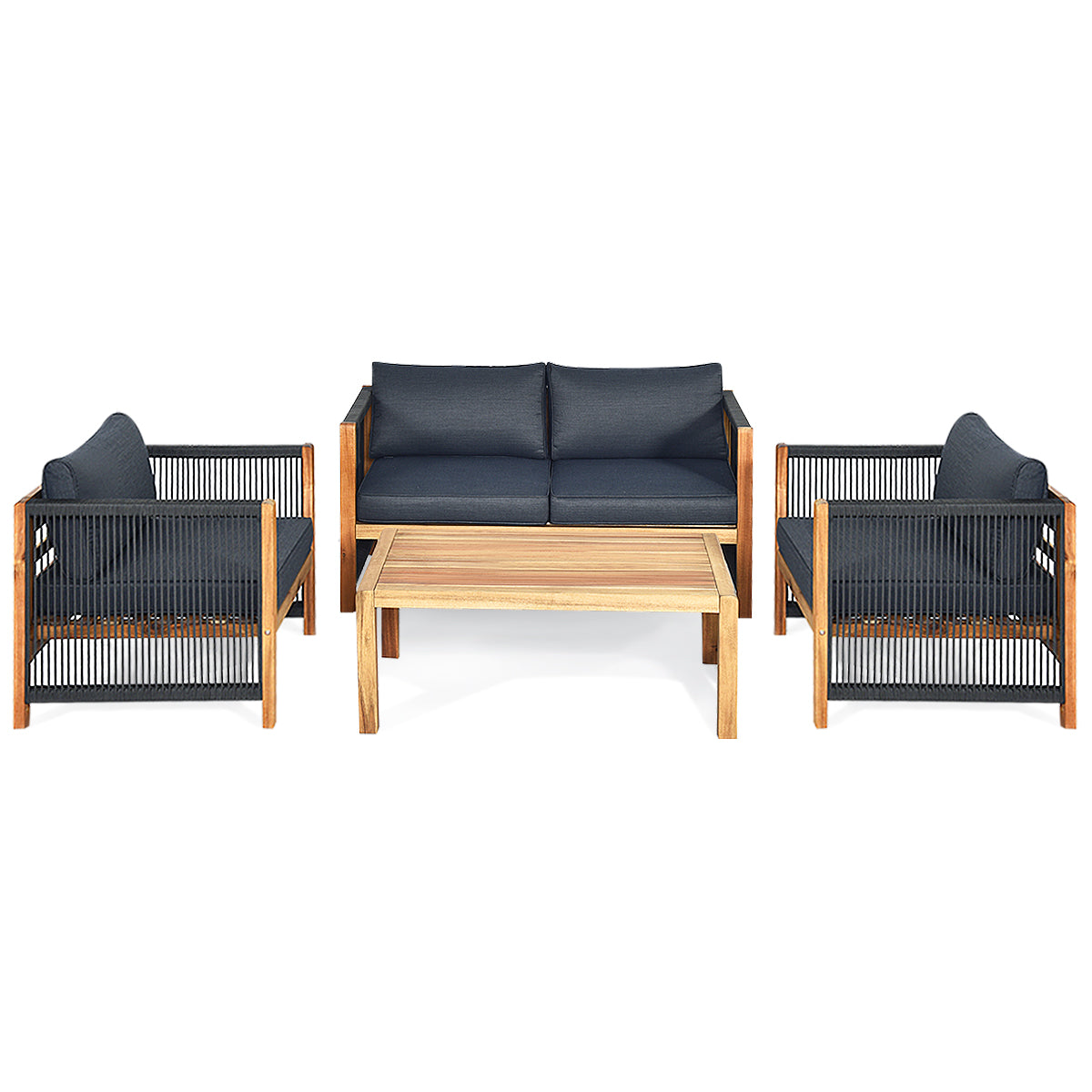 4 Pieces Acacia Wood Patio Conversation Set with Armrest