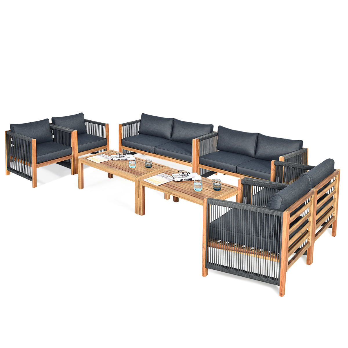 4 Pieces Acacia Wood Patio Conversation Set with Armrest