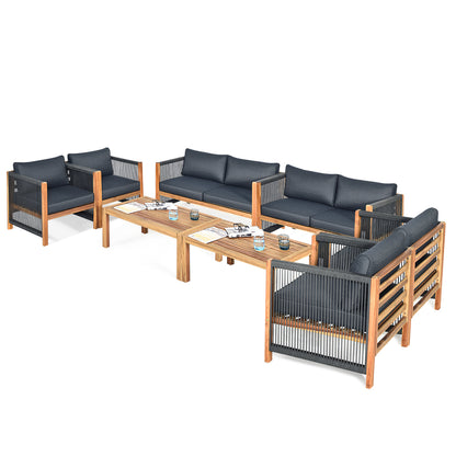4 Pieces Acacia Wood Patio Conversation Set with Armrest