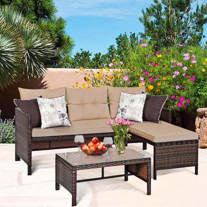 Costway 3 Pieces Patio Outdoor Conversation Bistro Set With Washable Couch Cushion