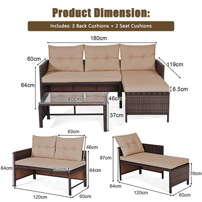 Costway 3 Pieces Patio Outdoor Conversation Bistro Set With Washable Couch Cushion