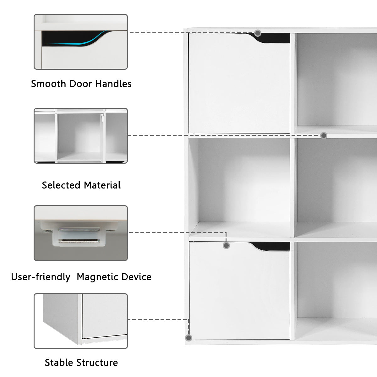 Cube Shelf with 9 Compartments and 5 Magnetic Doors-White