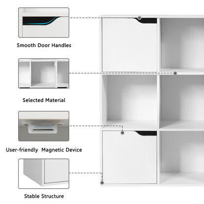 Cube Shelf with 9 Compartments and 5 Magnetic Doors-White