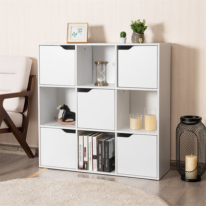 Cube Shelf with 9 Compartments and 5 Magnetic Doors-White