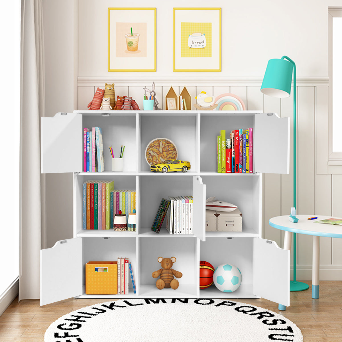 Cube Shelf with 9 Compartments and 5 Magnetic Doors-White