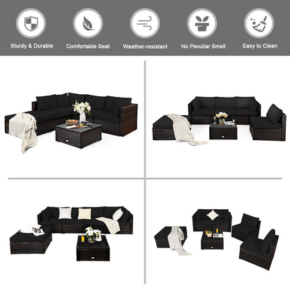 6-Piece Patio Rattan Sofa Set with Washable Cushion Cover for Backyard & Poolside Black