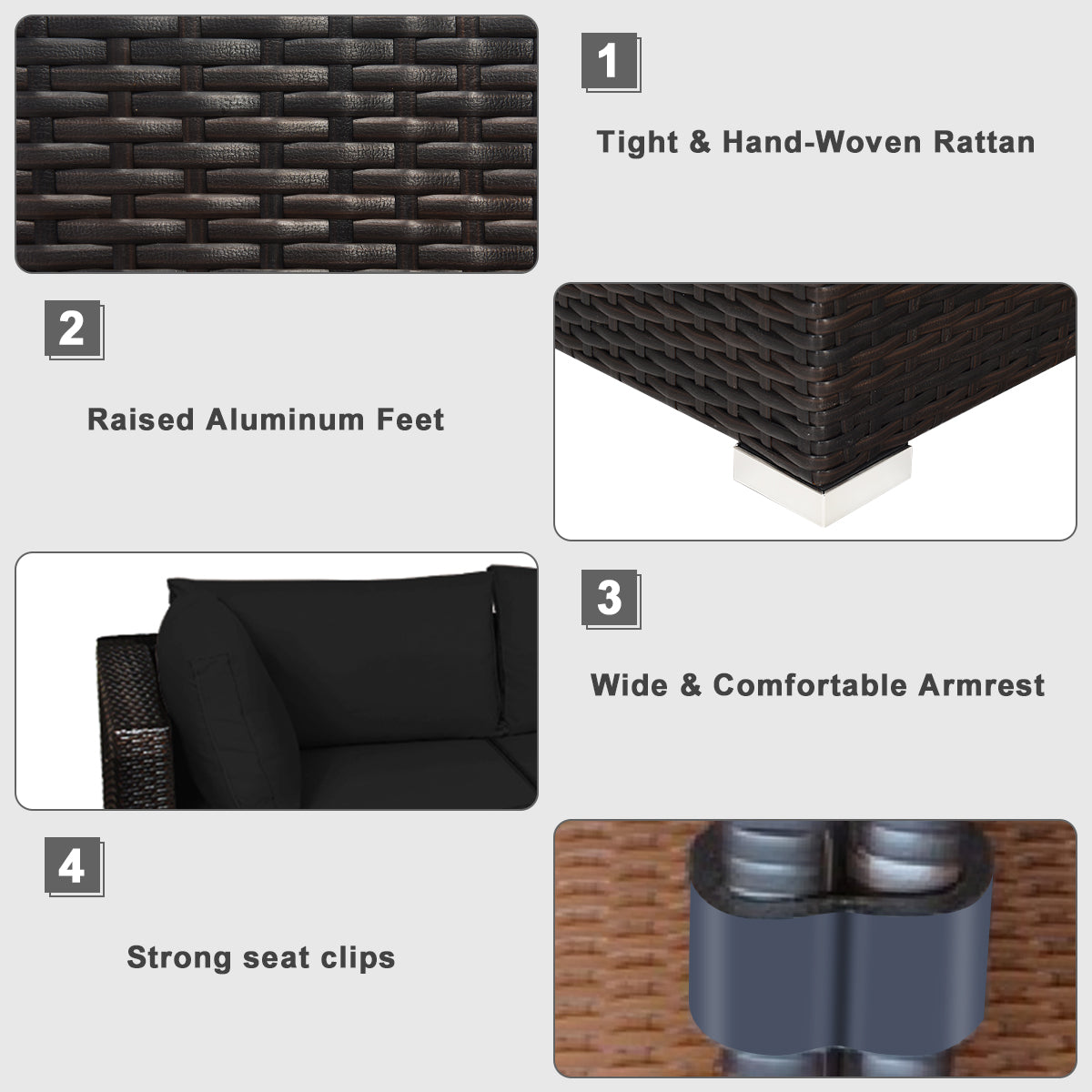 6-Piece Patio Rattan Sofa Set with Washable Cushion Cover for Backyard & Poolside Black