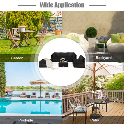 6-Piece Patio Rattan Sofa Set with Washable Cushion Cover for Backyard & Poolside Black