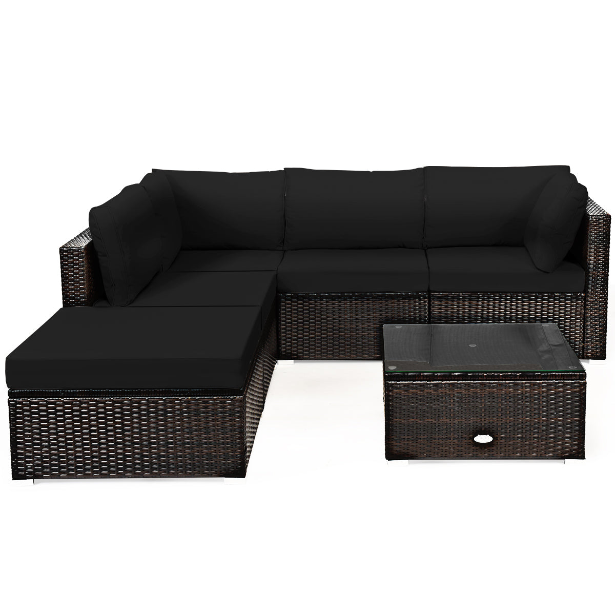 6-Piece Patio Rattan Sofa Set with Washable Cushion Cover for Backyard & Poolside Black