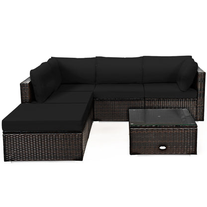 6-Piece Patio Rattan Sofa Set with Washable Cushion Cover for Backyard & Poolside Black