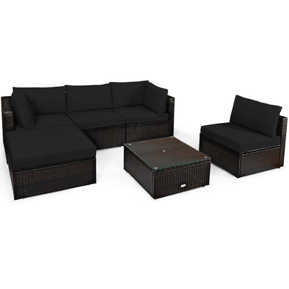 6-Piece Patio Rattan Sofa Set with Washable Cushion Cover for Backyard & Poolside Black