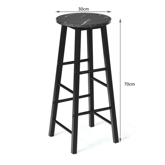 White faux marble bar stools with sturdy black metal legs for modern kitchen counters and pubs