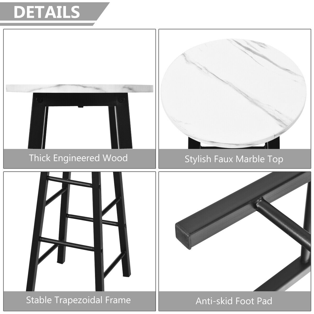 Easy-assembly bar stool set includes detailed instructions and all necessary hardware