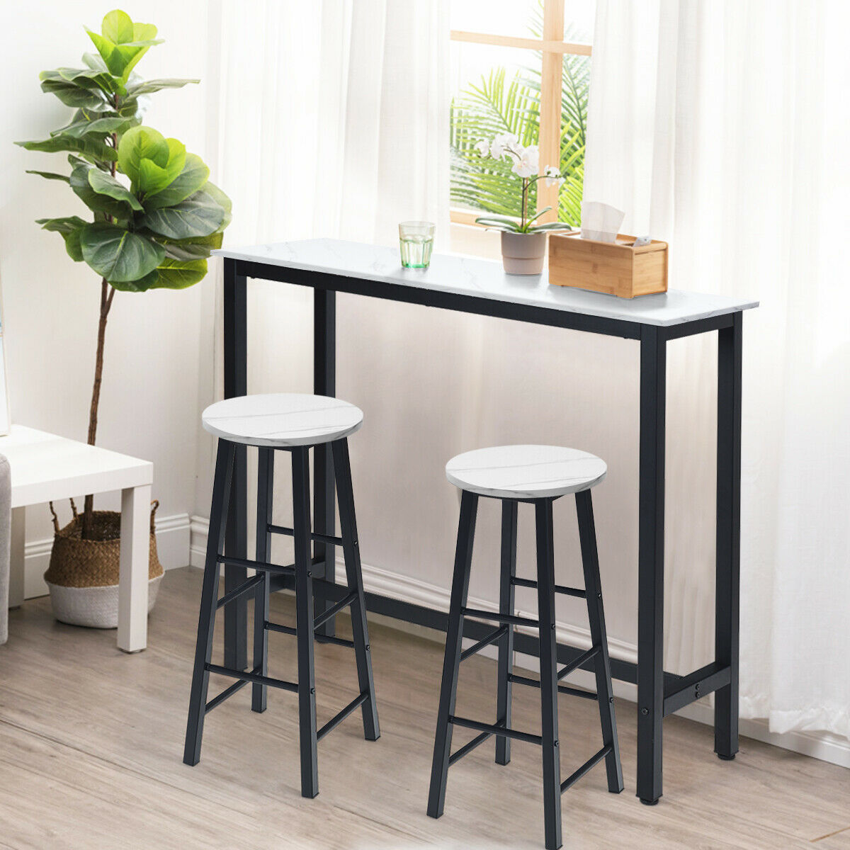 Two-tier footrests let adults and children place their feet comfortably while seated