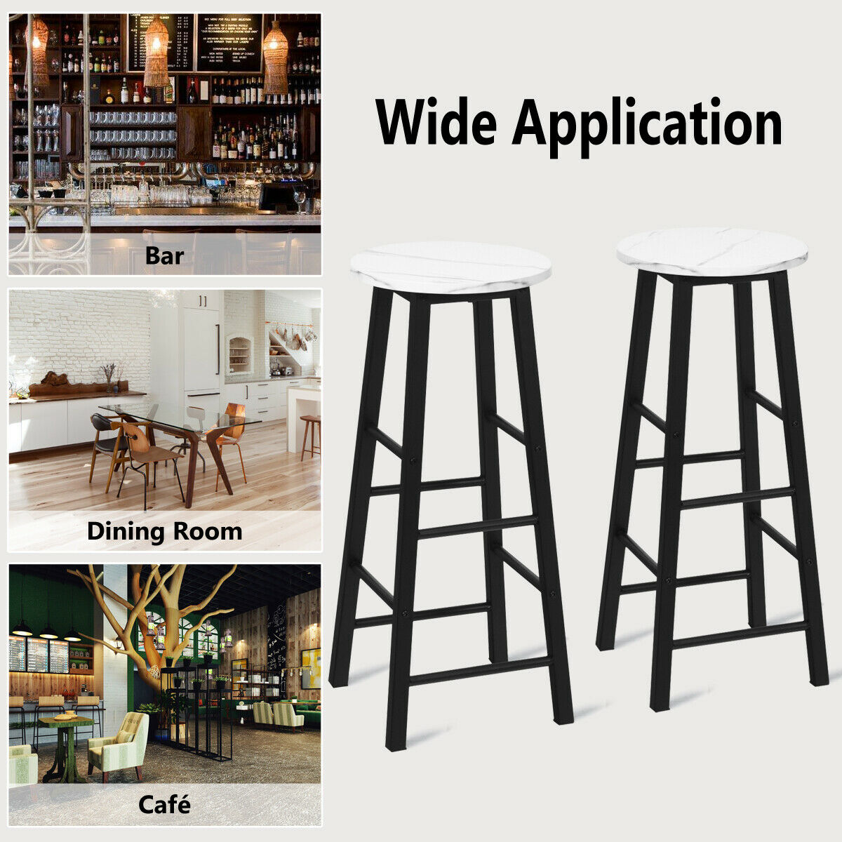 Modern marble-style bar stools add a stylish industrial accent to kitchen counters and home bars
