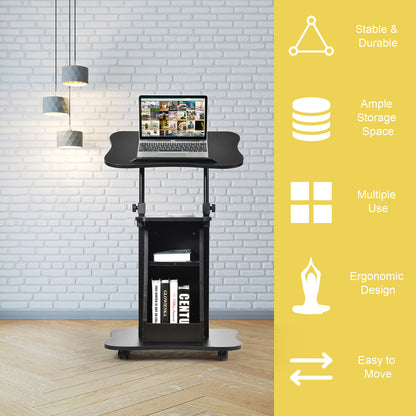 Costway Height Adjustable Mobile Laptop Desk with Wheels