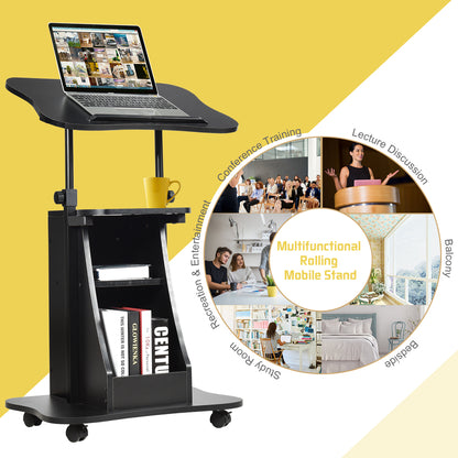Costway Height Adjustable Mobile Laptop Desk with Wheels