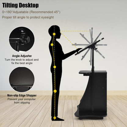 Costway Height Adjustable Mobile Laptop Desk with Wheels