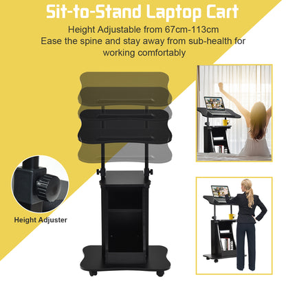Costway Height Adjustable Mobile Laptop Desk with Wheels