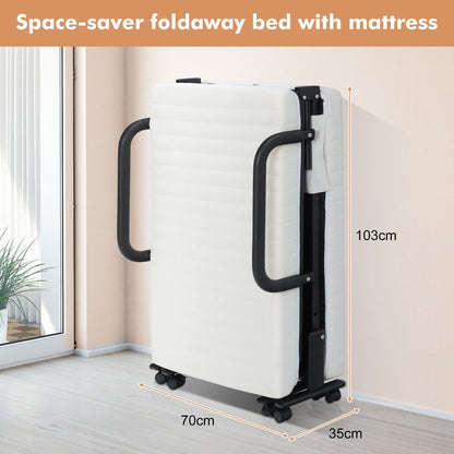 Costway Folding Single Guest Bed with Mattress &amp; Metal Frame-White