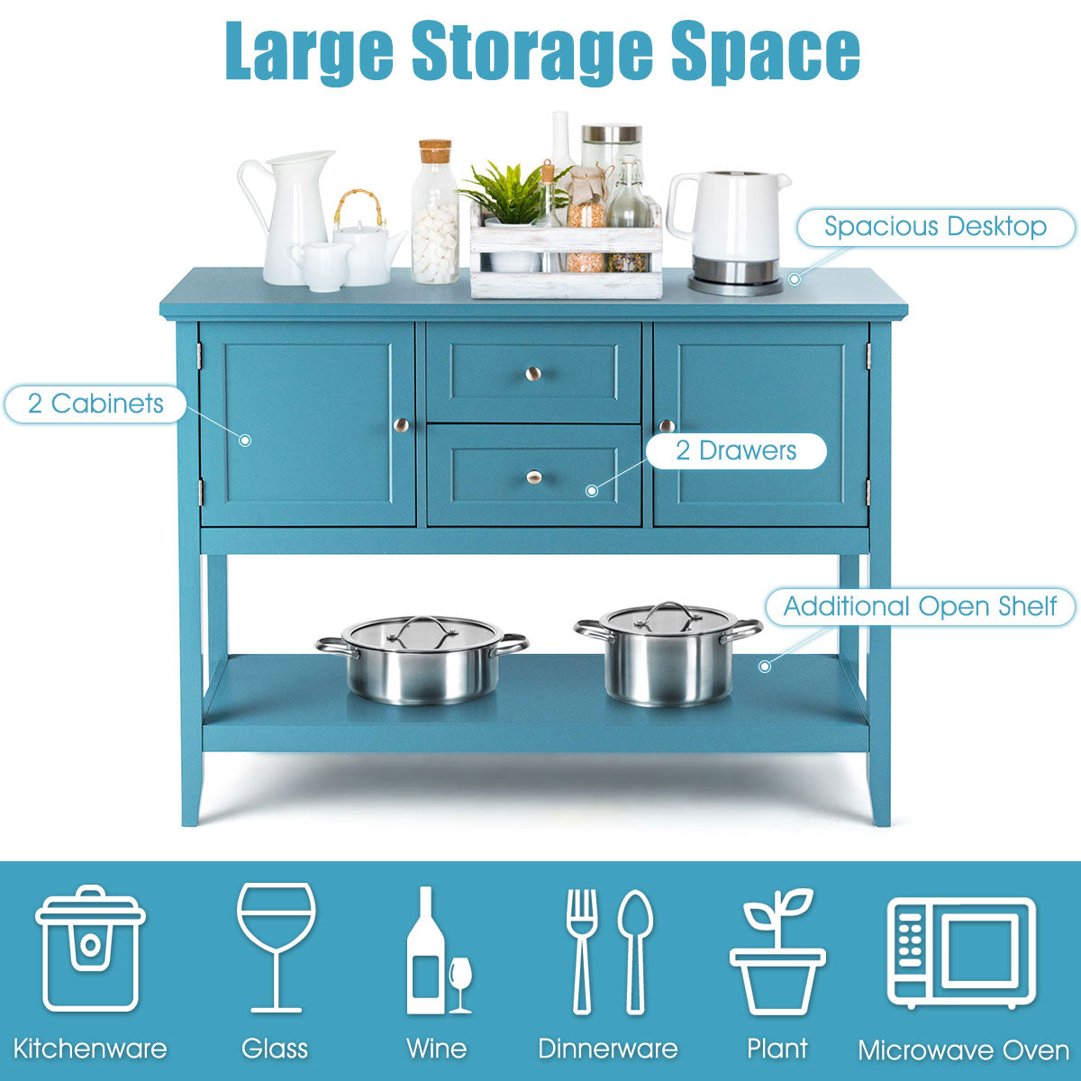 Buffet Sideboard Cabinet with 2 Drawers &amp; 2 Storage Cupboard