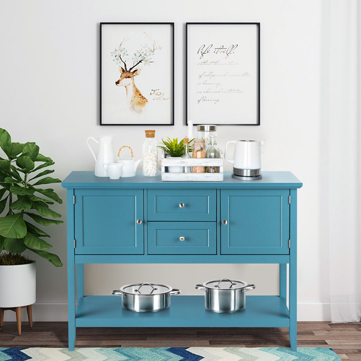 Buffet Sideboard Cabinet with 2 Drawers &amp; 2 Storage Cupboard