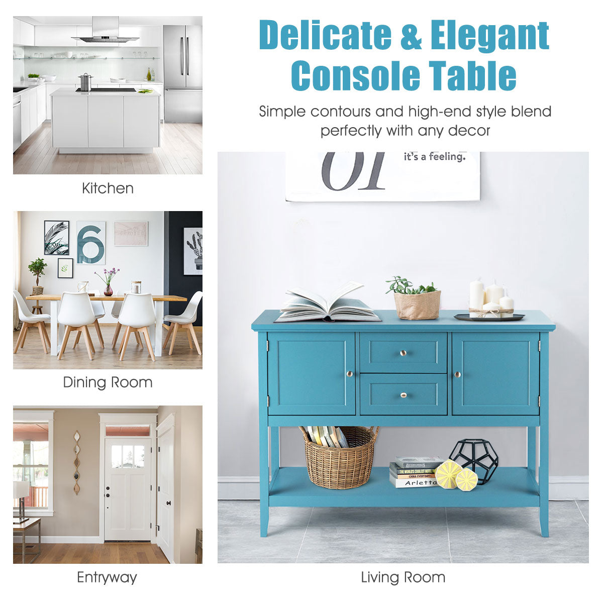 Buffet Sideboard Cabinet with 2 Drawers &amp; 2 Storage Cupboard