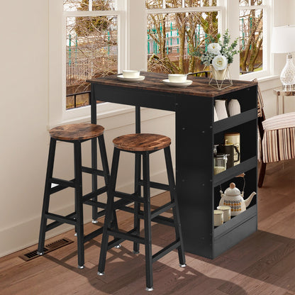 3 Pieces Industrial Kitchen Dining Bar Table Set with 2 Stools-Brown