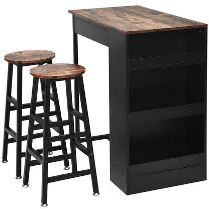 3 Pieces Industrial Kitchen Dining Bar Table Set with 2 Stools-Brown