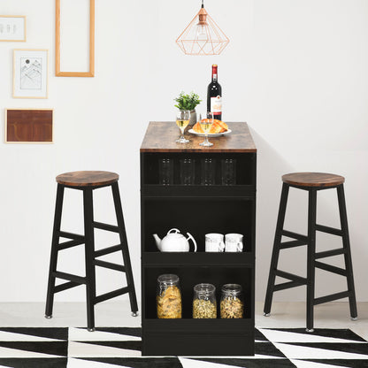 3 Pieces Industrial Kitchen Dining Bar Table Set with 2 Stools-Brown