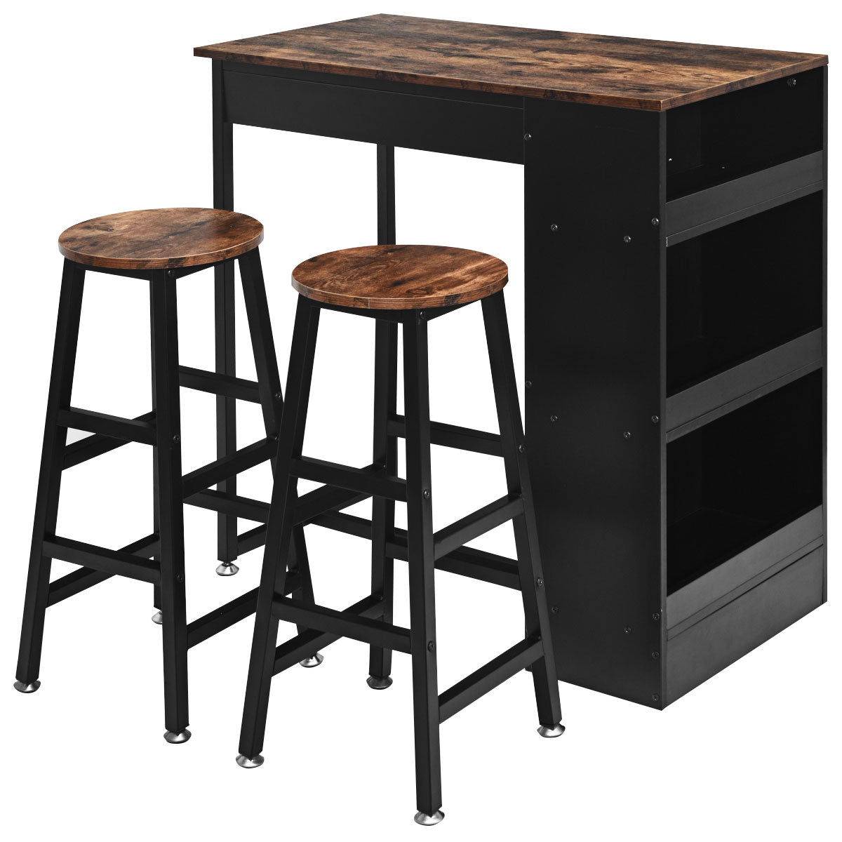 3 Pieces Industrial Kitchen Dining Bar Table Set with 2 Stools-Brown