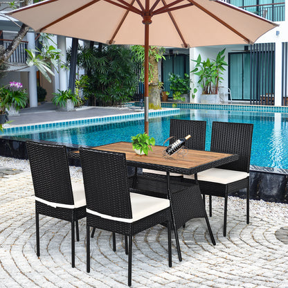 Costway 5 Pieces Rattan Dining Set with Wood Table & 4 Chairs for Outdoor