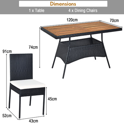 Costway 5 Pieces Rattan Dining Set with Wood Table & 4 Chairs for Outdoor