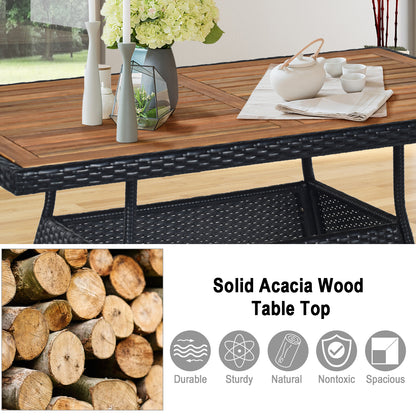 Costway 5 Pieces Rattan Dining Set with Wood Table & 4 Chairs for Outdoor