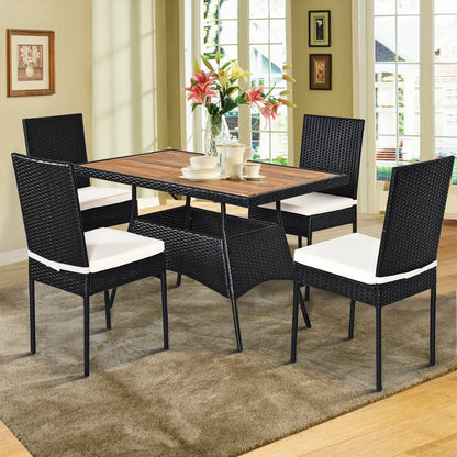Costway 5 Pieces Rattan Dining Set with Wood Table & 4 Chairs for Outdoor