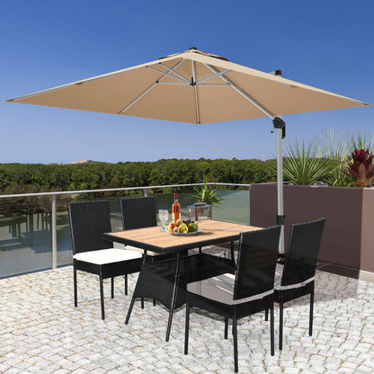 Costway 5 Pieces Rattan Dining Set with Wood Table & 4 Chairs for Outdoor